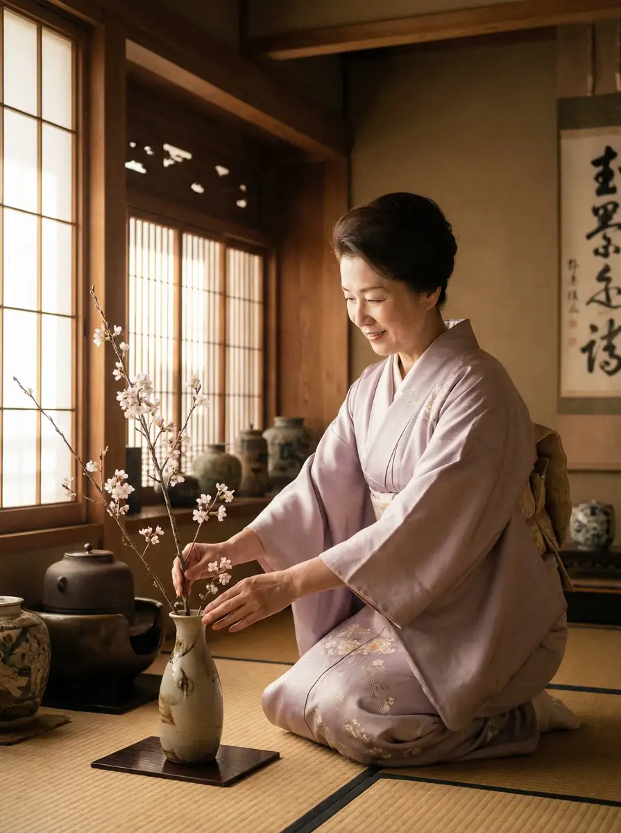 一位优雅的 《打飞机》打飞机最新入口::热门打飞机影院交流社区 在和室中插花