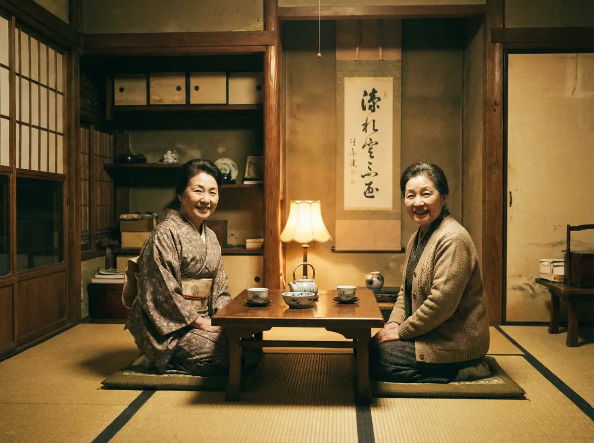 两位优雅的 《打飞机》打飞机最新入口::热门打飞机影院交流社区 在日式茶室中品茶交谈
